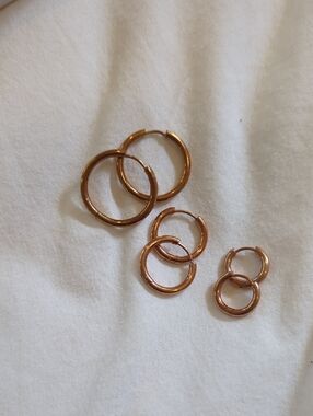 Rose Gold Surgical Steel Hoop Earring Set (3 Pairs)
